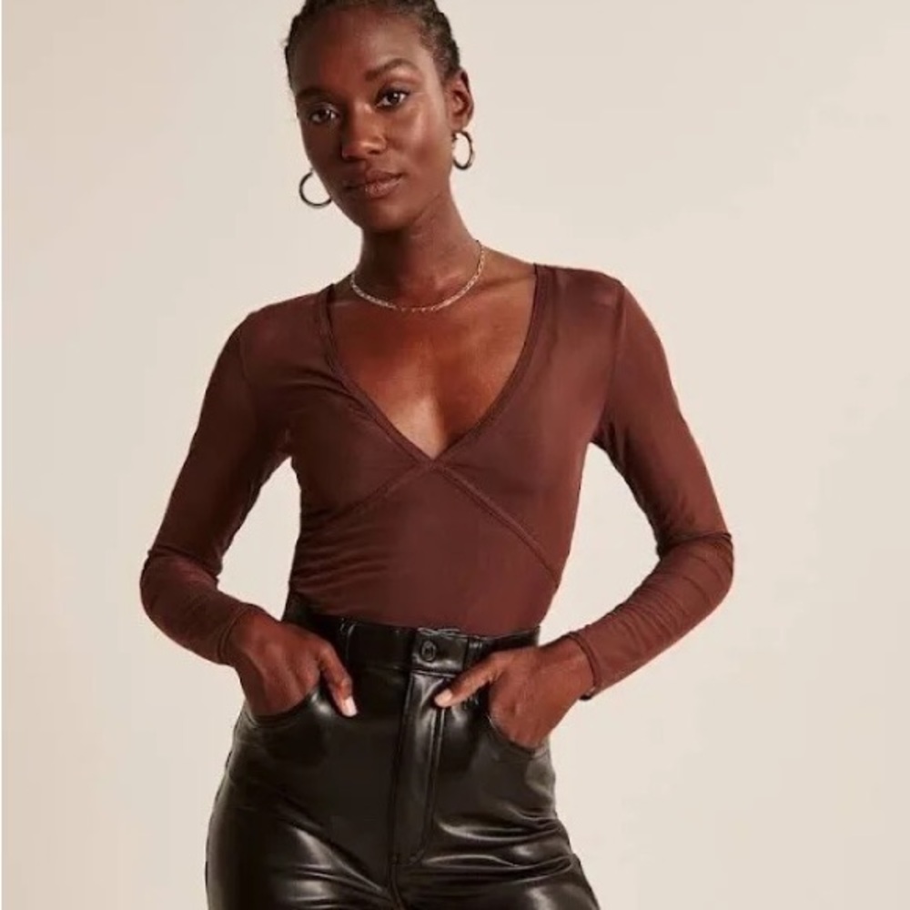 Abercrombie & Fitch Long-Sleeve V-Neck Mesh Top